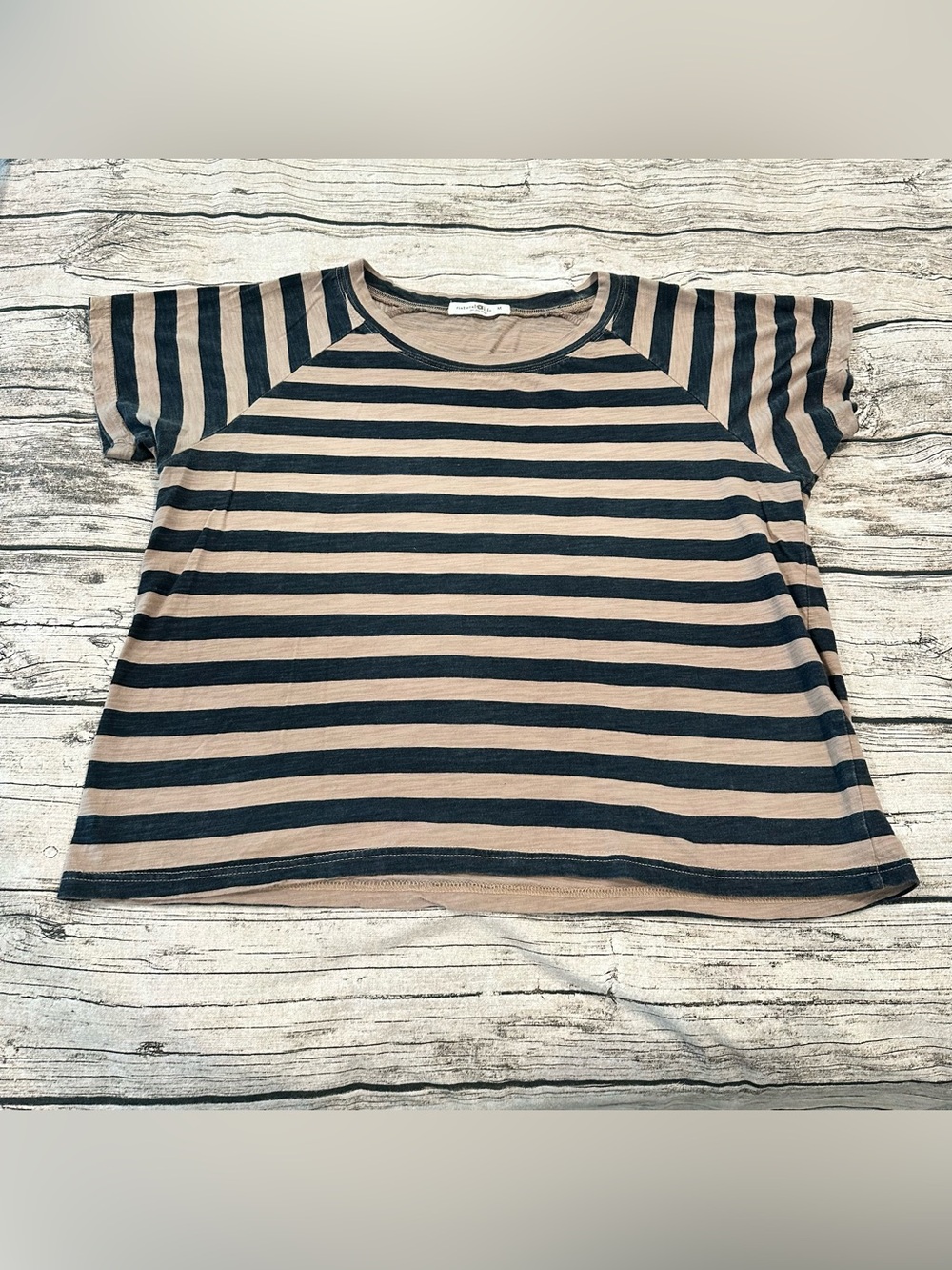 NATURAL LIFE Beige and Black Boxy Striped Short Sleeve Tee Size Medium